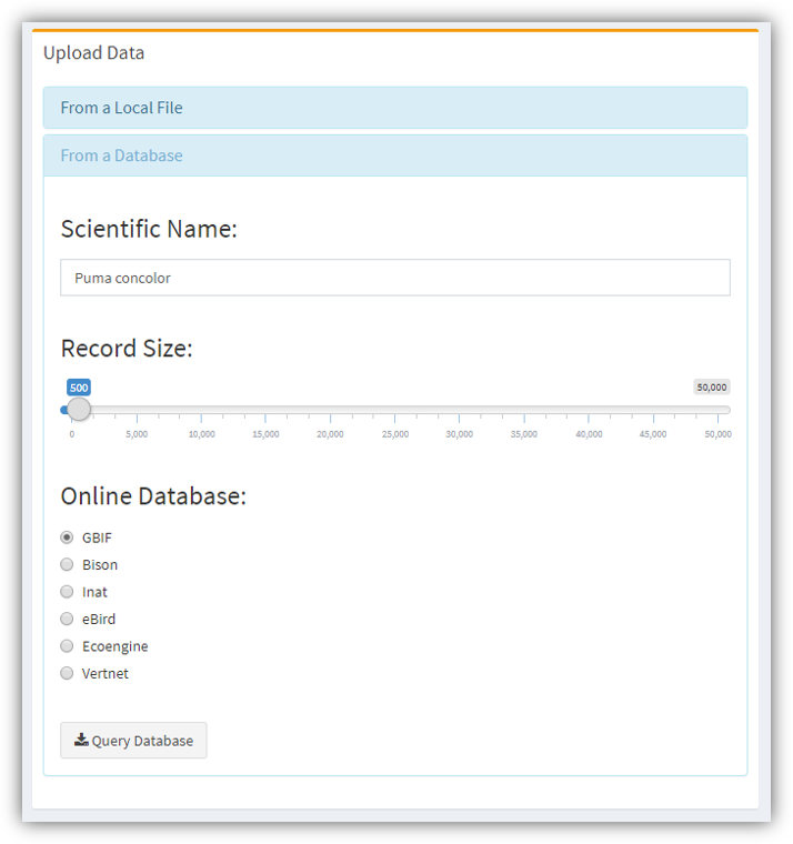 Data upload from online biodiversity databases