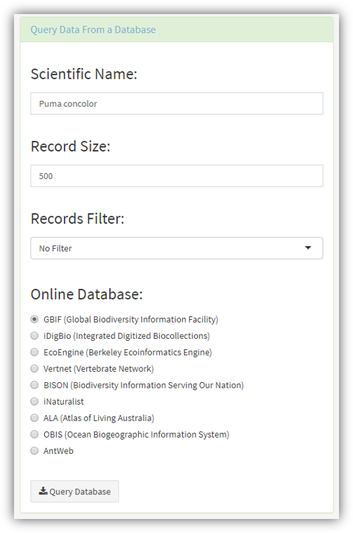 Data upload from online biodiversity databases